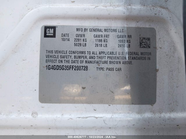 Buick Lacrosse Premium I 2015 1G4GD5G35FF200728 Image 9