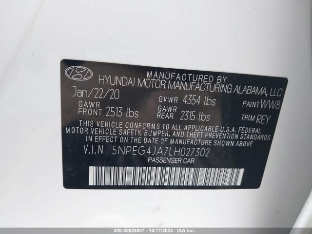 Hyundai SONATA SE 2020 5NPEG4JA7LH027302 Image 9