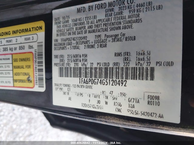 Ford FUSION S 2016 1FA6P0G74G5120492 Image 9