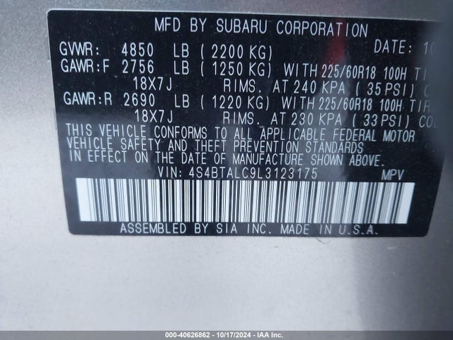 4S4BTALC9L3123175 Subaru Outback Limited