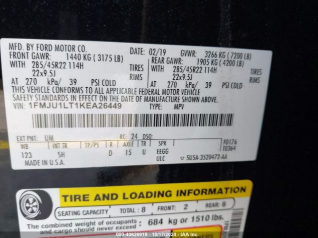 1FMJU1LT1KEA26449 Ford Expedition Platinum