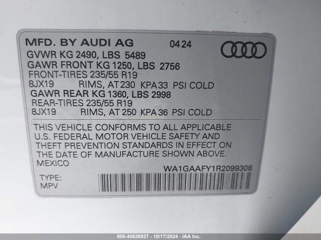 WA1GAAFY1R2099308 Audi Q5 Premium 45 Tfsi S Line Quattro