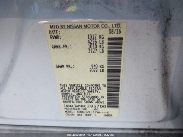 1N4AL3AP4GC285700 Nissan Altima 2.5 Sv