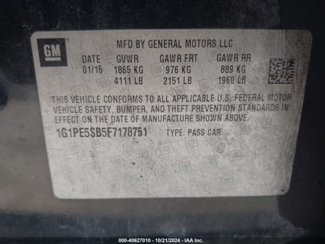 1G1PE5SB5F7178751 Chevrolet Cruze 2lt Auto
