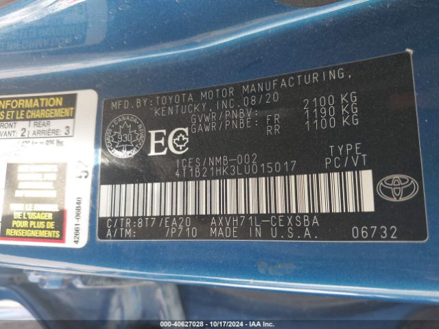 4T1B21HK3LU015017 Toyota Camry Hybrid Se
