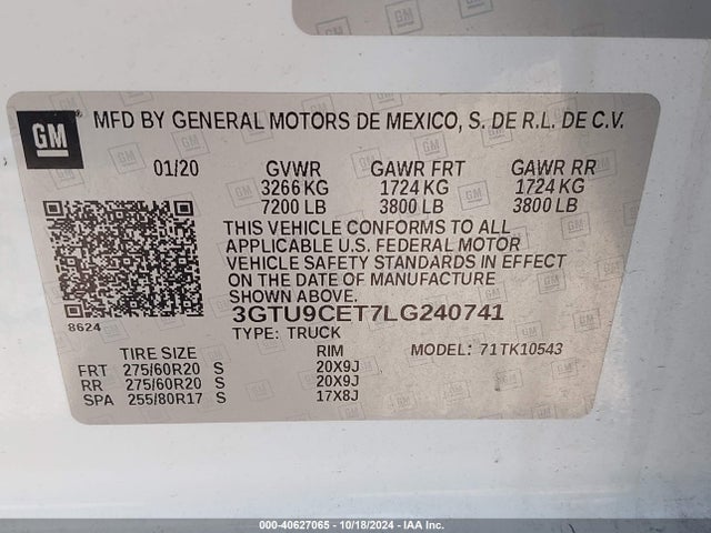 GMC Sierra 1500 4wd  Short Box Elevation 2020 3GTU9CET7LG240741 Image 9