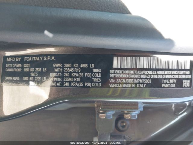 ZACNJDBB3MPM75003 Jeep Renegade 80th Anniversary 4x4