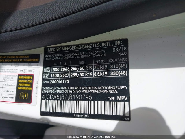 4JGDA5JB7JB190795 Mercedes-Benz GLE 350