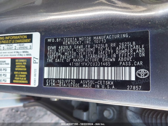 Toyota CAMRY SE 2014 4T1BF1FK7EU331465 Image 9