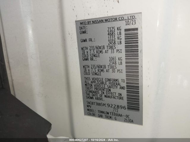 5N1BT3BB5PC922896 Nissan Rogue Sv Intelligent Awd