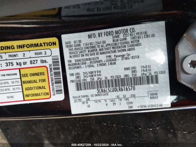 3LN6L5LU0LR616570 Lincoln Mkz Hybrid Reserve