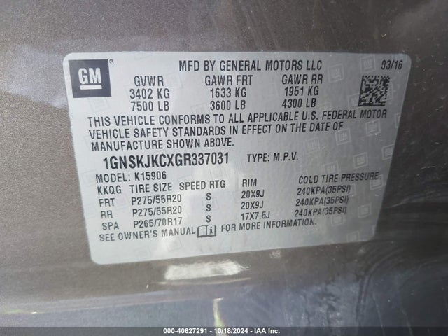 Chevrolet Suburban Ltz 2016 1GNSKJKCXGR337031 Image 9