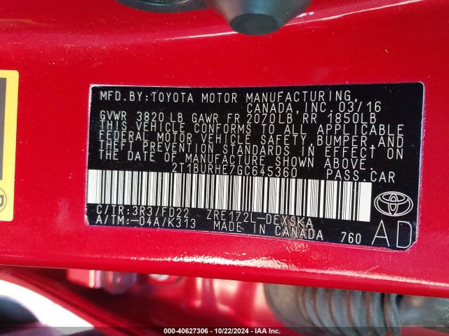 Toyota Corolla S Plus 2016 2T1BURHE7GC645360 Image 9