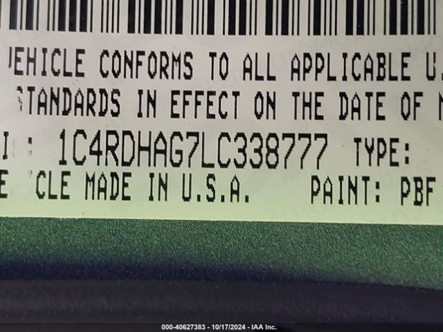 1C4RDHAG7LC338777 Dodge Durango Sxt Rwd