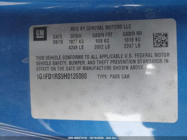1G1FD1RS9H0126080 Chevrolet Camaro 2lt