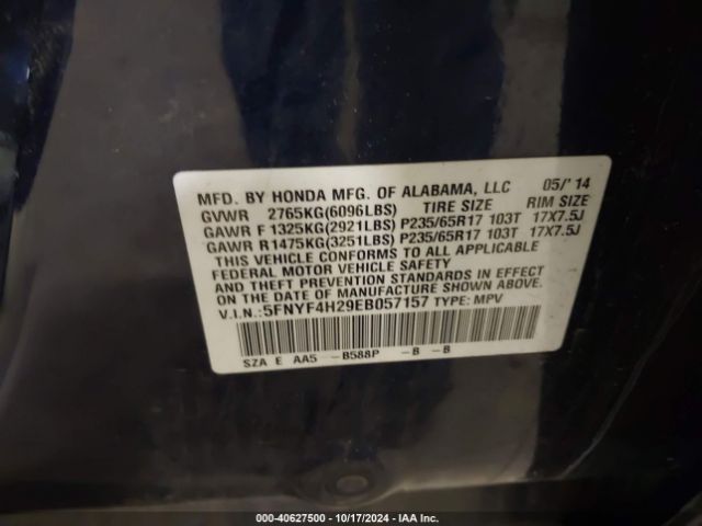 5FNYF4H29EB057157 Honda PILOT LX