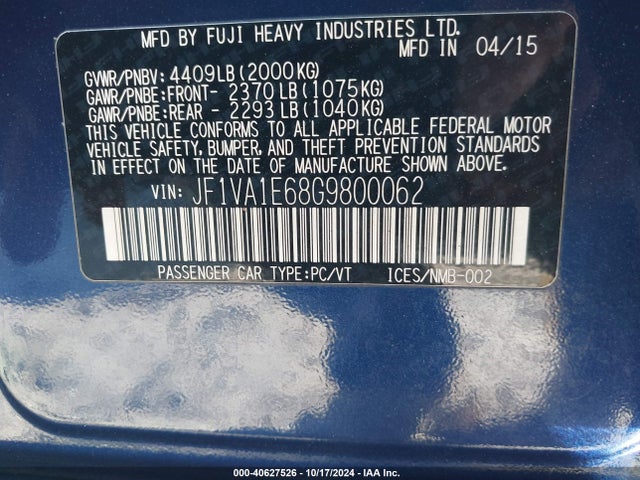 JF1VA1E68G9800062 Subaru Wrx Premium