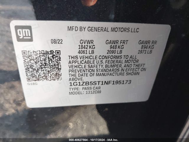 1G1ZB5ST1NF195173 Chevrolet Malibu Fwd Ls