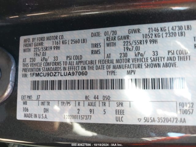 2020 FORD ESCAPE 1FMCU9DZ7LUA97060 Photo 8