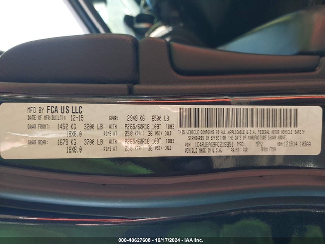 Aukcja sprzedaży 2015 Jeep Grand Cherokee Laredo, vin: 1C4RJEAG9FC219351, numer aukcji: 40627608