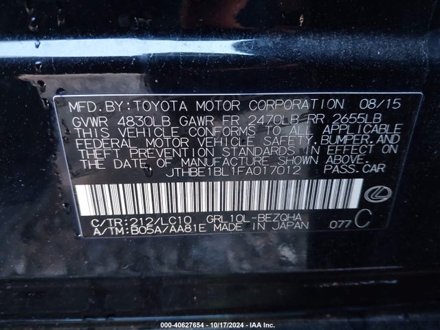 Lexus GS 350 2015 JTHBE1BL1FA017012 Image 9