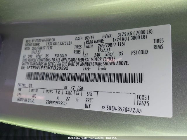 Ford F-150 Xlt 2019 1FTEW1E53KFB20292 Image 9