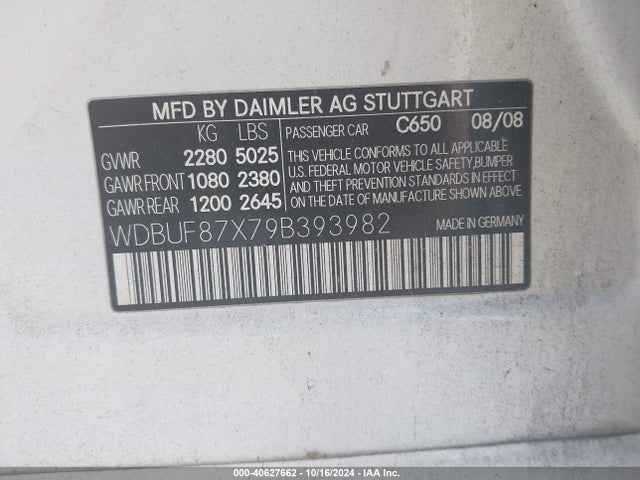2009 Mercedes-benz E 350 4matic მანქანა იყიდება აუქციონზე, vin: WDBUF87X79B393982, აუქციონის ნომერი: 40627662