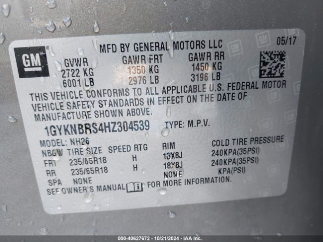 1GYKNBRS4HZ304539 Cadillac XT5 LUXURY
