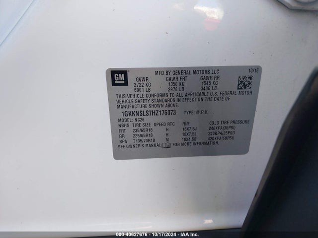 GMC Acadia Sle-2 2017 1GKKNSLS7HZ176073 Image 9