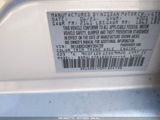 3N1AB8CV0MY304738 Nissan Sentra Sv Xtronic Cvt
