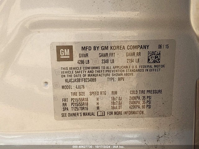 Buick Encore 2015 KL4CJASB1FB234069 Image 9