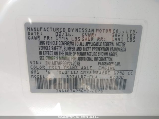 3N1AB7AP9GY242078 Nissan Sentra Fe+ S/s/sl/sr/sv