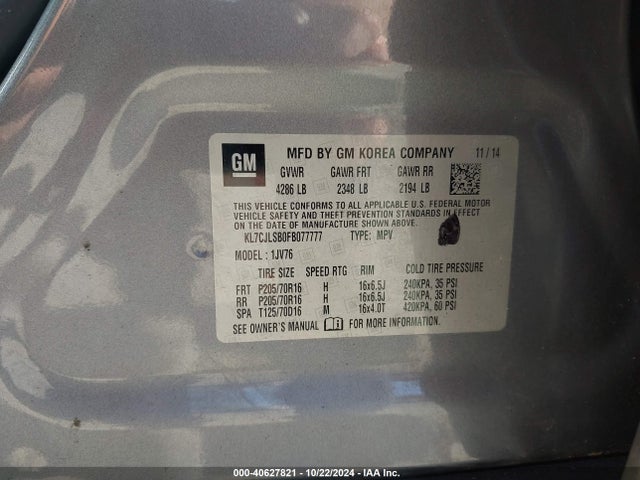 Chevrolet Trax Lt 2015 KL7CJLSB0FB077777 Image 9