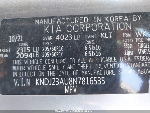 KIA SOUL LX 2022 KNDJ23AU8N7816535 Image 9