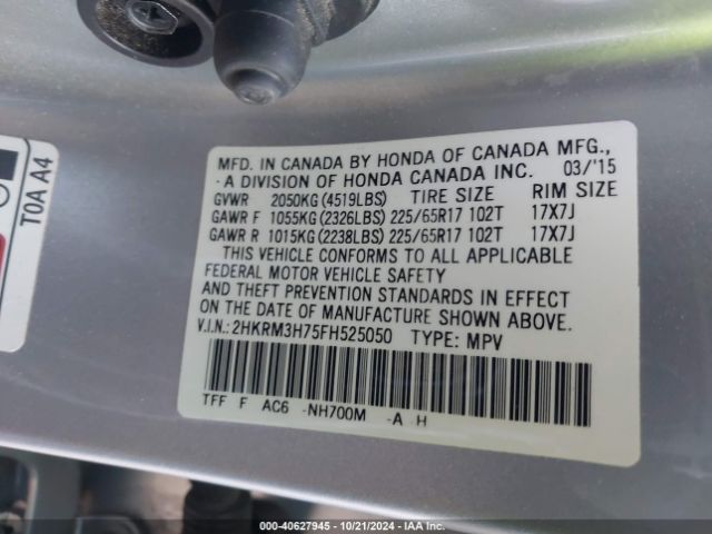 2HKRM3H75FH525050 Honda Cr-v Ex-l