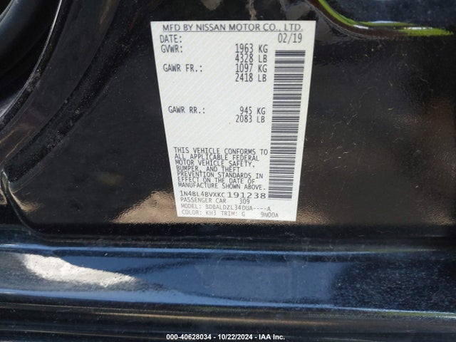 Nissan Altima 2.5 S 2019 1N4BL4BVXKC191238 Image 9