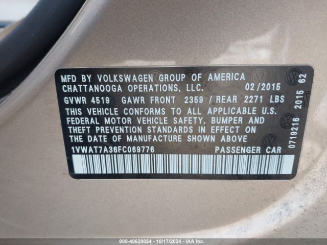 1VWAT7A36FC069776 Volkswagen Passat 1.8t Wolfsburg Edition