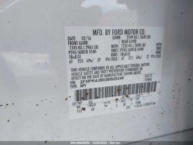 2FMPK4J80GBB25248 Ford EDGE SEL