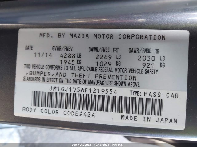 Mazda Mazda6 I Touring 2015 JM1GJ1V56F1219554 Image 9