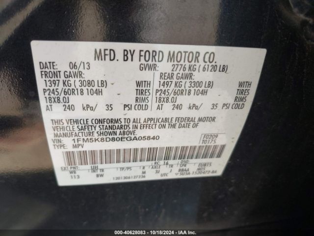 1FM5K8D80EGA05840 Ford EXPLORER XLT