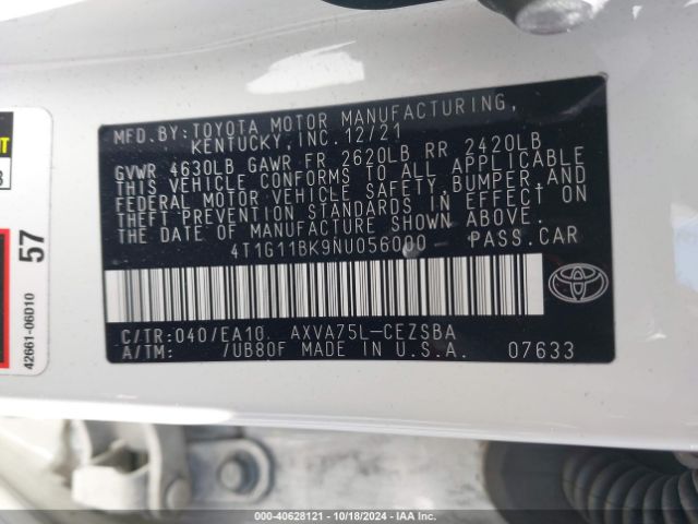 4T1G11BK9NU056000 Toyota Camry Se Awd