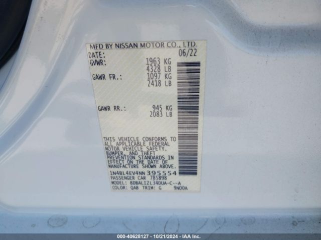 1N4BL4EV4NN395554 Nissan Altima Sl Fwd