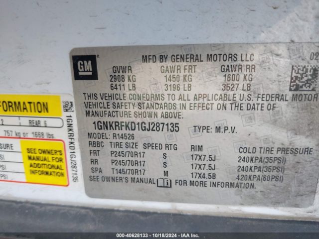 1GNKRFKD1GJ287135 Chevrolet Traverse Ls