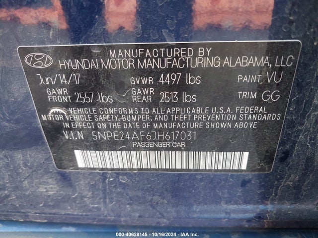 5NPE24AF6JH617031 Hyundai SONATA SE