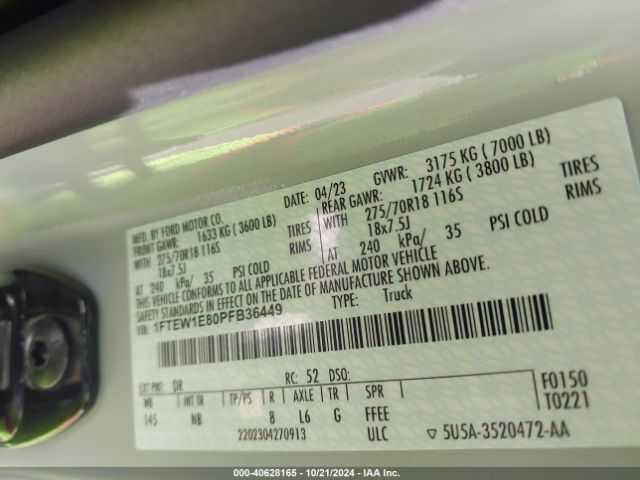 1FTEW1E80PFB36449 Ford F-150 Tremor