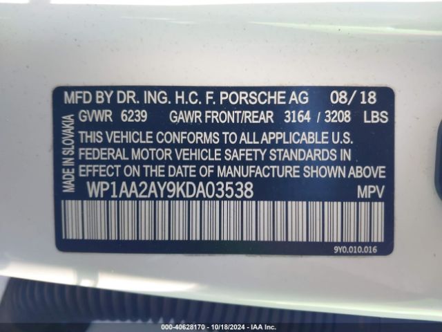 WP1AA2AY9KDA03538 Porsche Cayenne