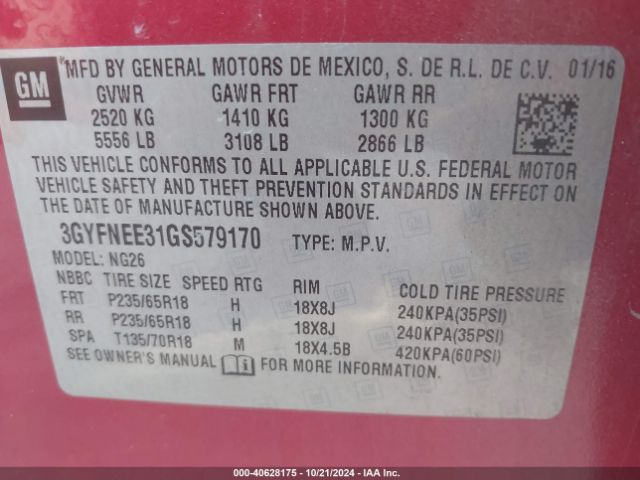 3GYFNEE31GS579170 Cadillac Srx Luxury Collection