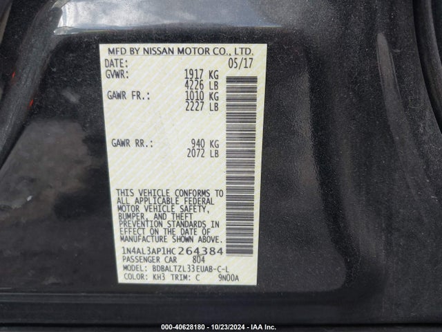 Nissan Altima 2.5 Sl 2017 1N4AL3AP1HC264384 Image 9