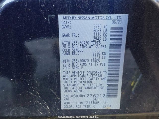 5N1DR3DJ0PC276212 Nissan Pathfinder Platinum 4wd