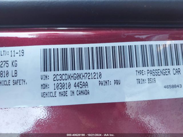 2C3CDXHG0KH721210 Dodge Charger Gt Rwd